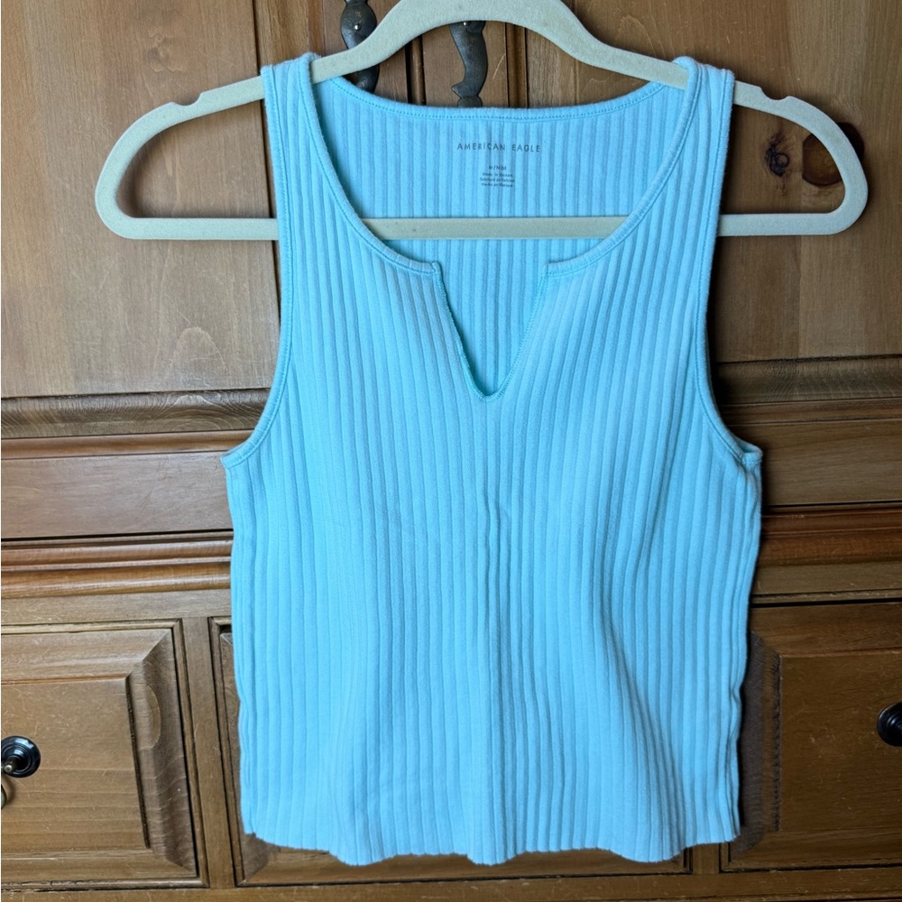 American Eagle Outfitters Sky Blue Ribbed V-Notch Tank
